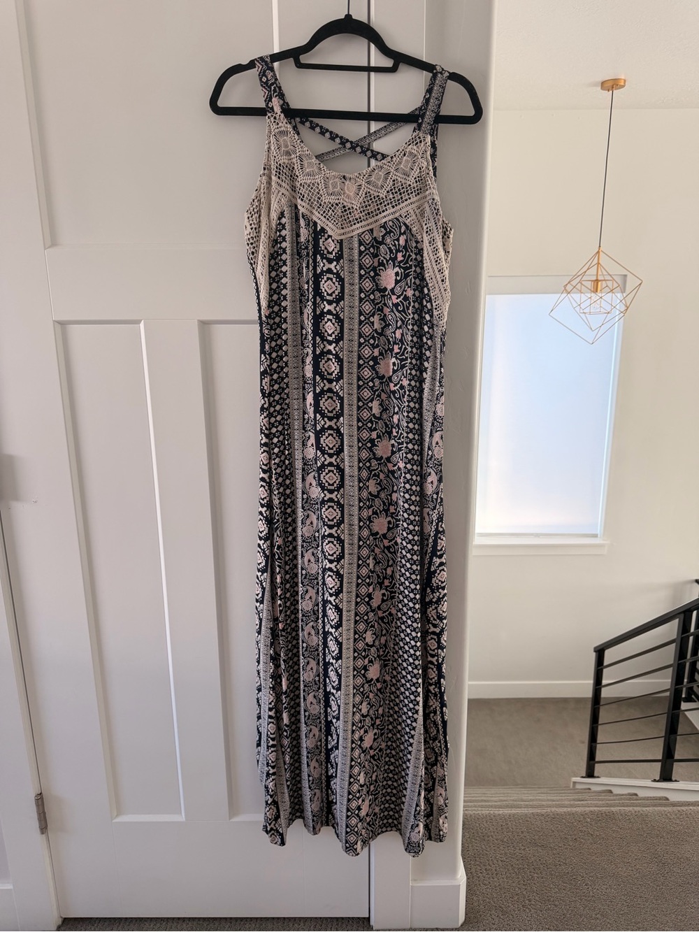 Charming Charlie Black and Cream Patterned Maxi Dress